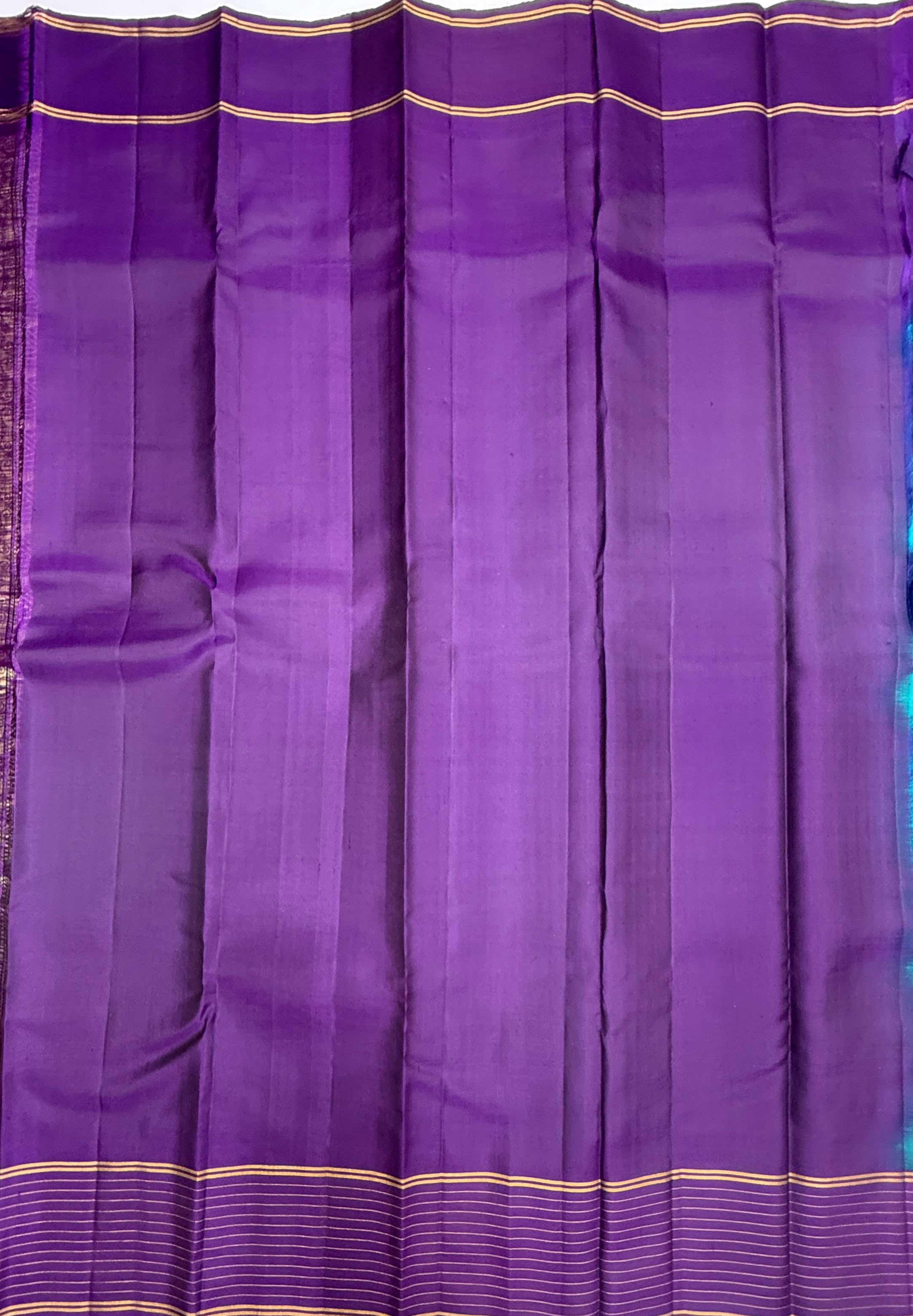 VSF1048 - peacock blue color body , violet color pallu,blouse - Pure silk saree