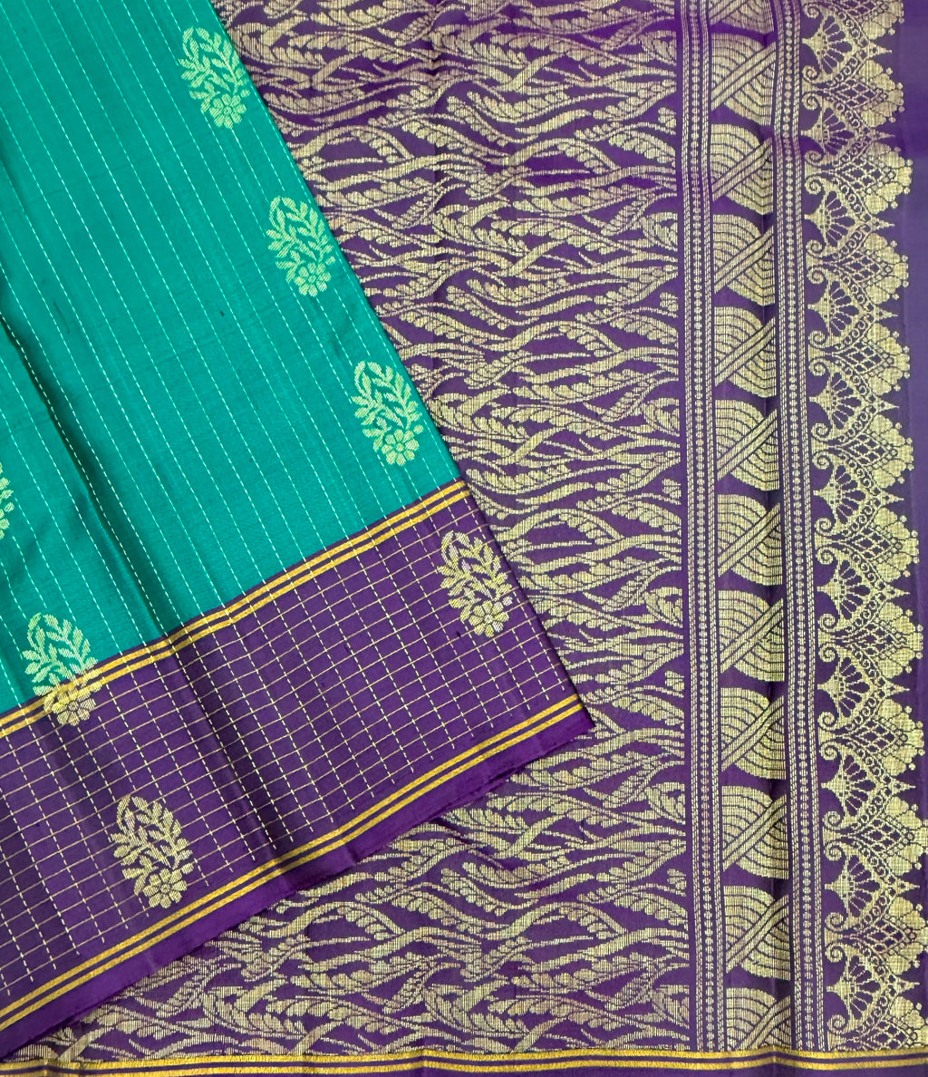 VSF1048 - peacock blue color body , violet color pallu,blouse - Pure silk saree