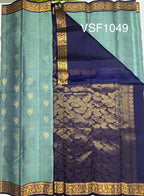 VSF1049 - pastel blue color body , navy blue color pallu,blouse - Pure silk saree