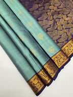 VSF1049 - pastel blue color body , navy blue color pallu,blouse - Pure silk saree