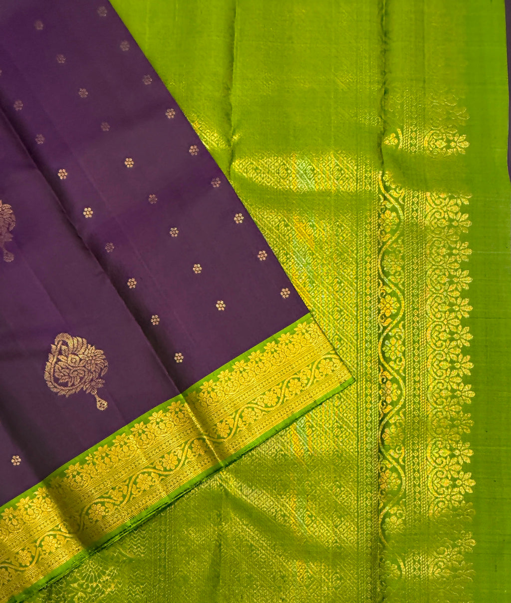 VSF1051 - violet color body , green color pallu,blouse - Pure silk saree