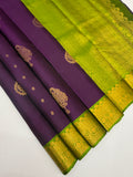 VSF1051 - violet color body , green color pallu,blouse - Pure silk saree