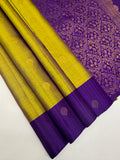 VSF1052 - yellow with green color body , violet color pallu,blouse - Pure silk saree