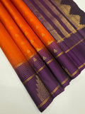 VSF1053 - rust orange color body , dark purple color pallu,blouse - Pure silk saree