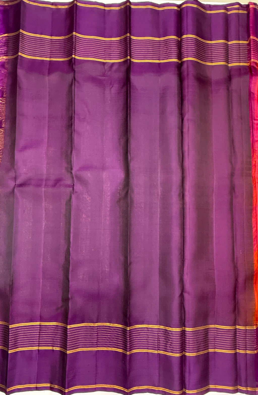 VSF1053 - rust orange color body , dark purple color pallu,blouse - Pure silk saree