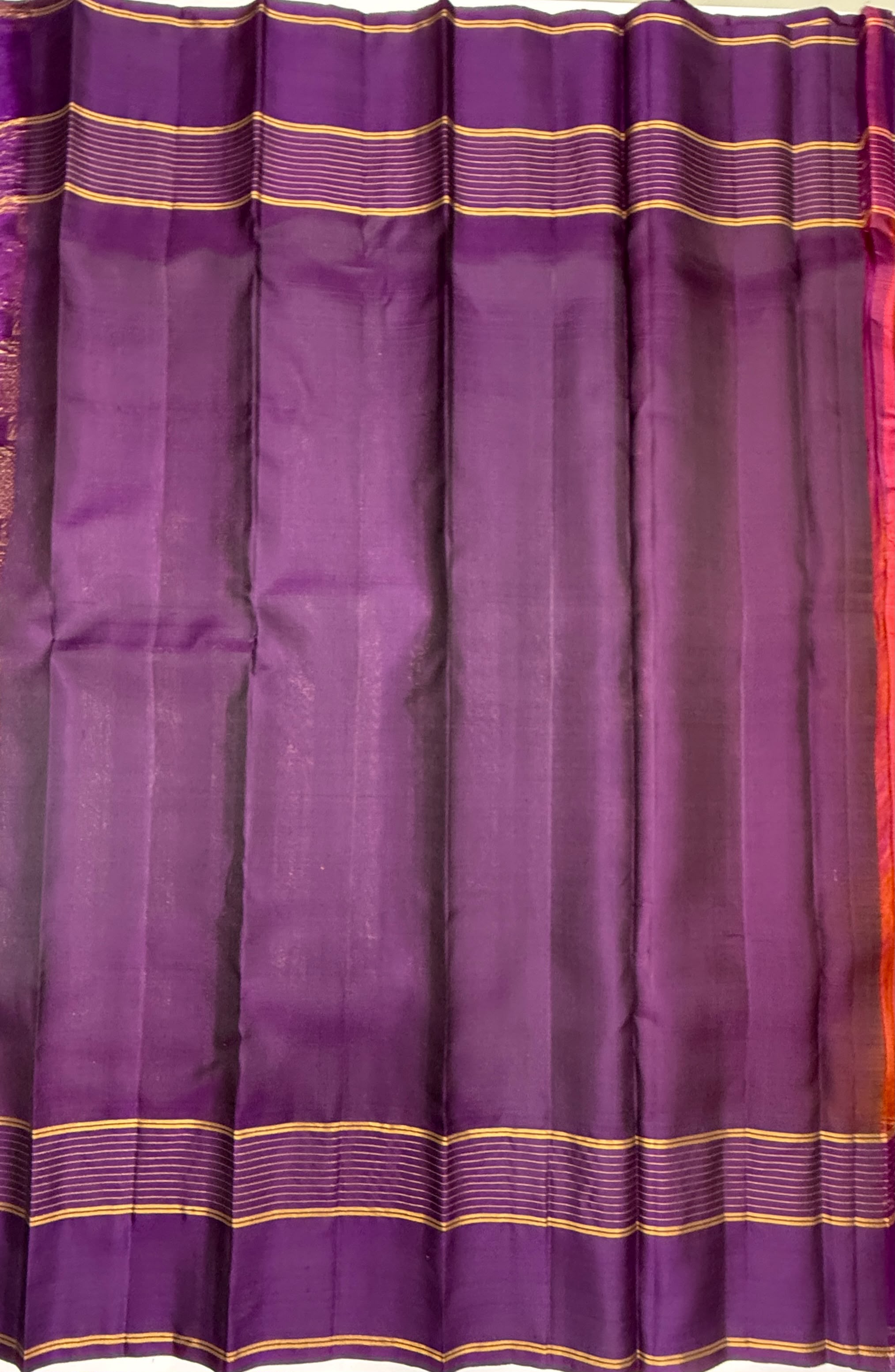 VSF1053 - rust orange color body , dark purple color pallu,blouse - Pure silk saree