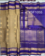 VSF1055 - khaki color body , violet color pallu,blouse - Pure silk saree