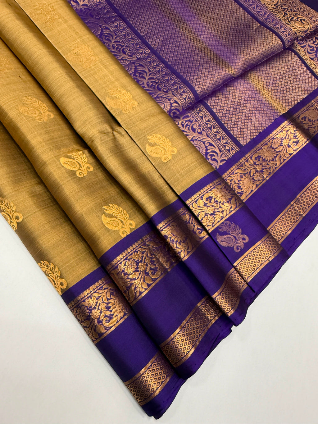 VSF1055 - khaki color body , violet color pallu,blouse - Pure silk saree