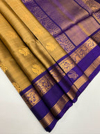 VSF1055 - khaki color body , violet color pallu,blouse - Pure silk saree