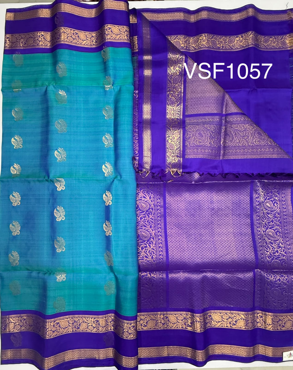 VSF1057 - royal blue color body , violet color pallu,blouse - Pure silk saree