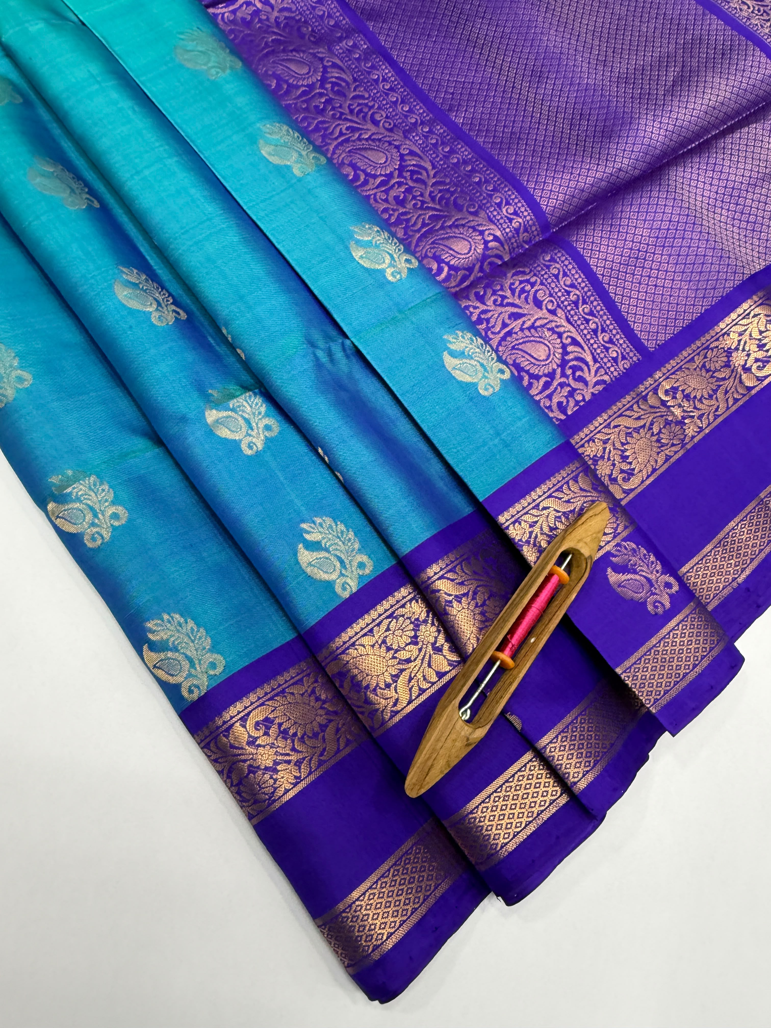 VSF1057 - royal blue color body , violet color pallu,blouse - Pure silk saree