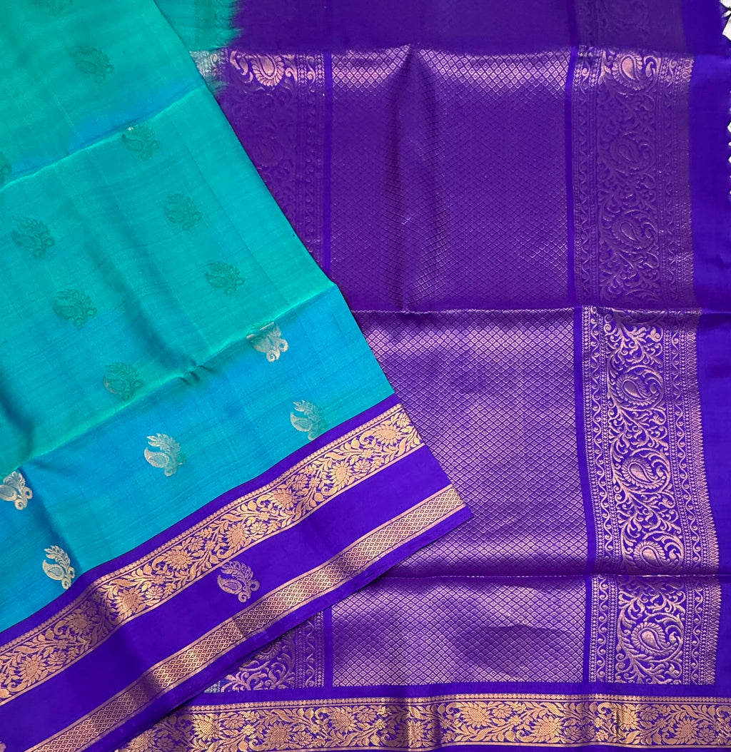 VSF1057 - royal blue color body , violet color pallu,blouse - Pure silk saree