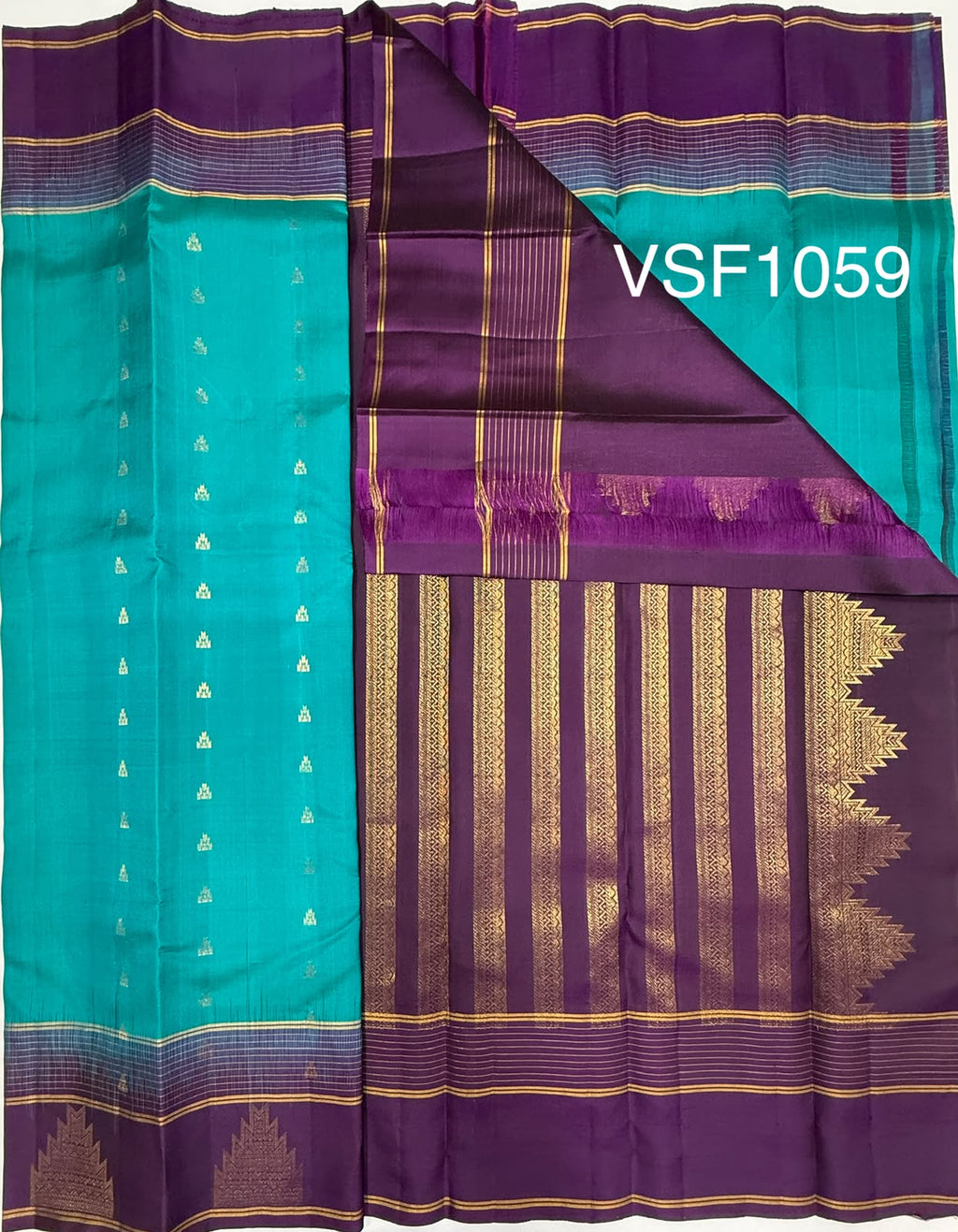 VSF1059 - blue color body ,violet color pallu,blouse - Pure silk saree