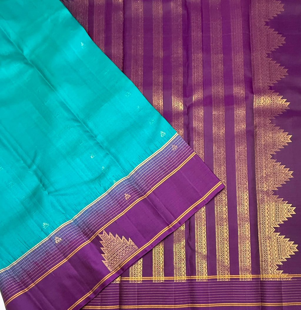 VSF1059 - blue color body ,violet color pallu,blouse - Pure silk saree