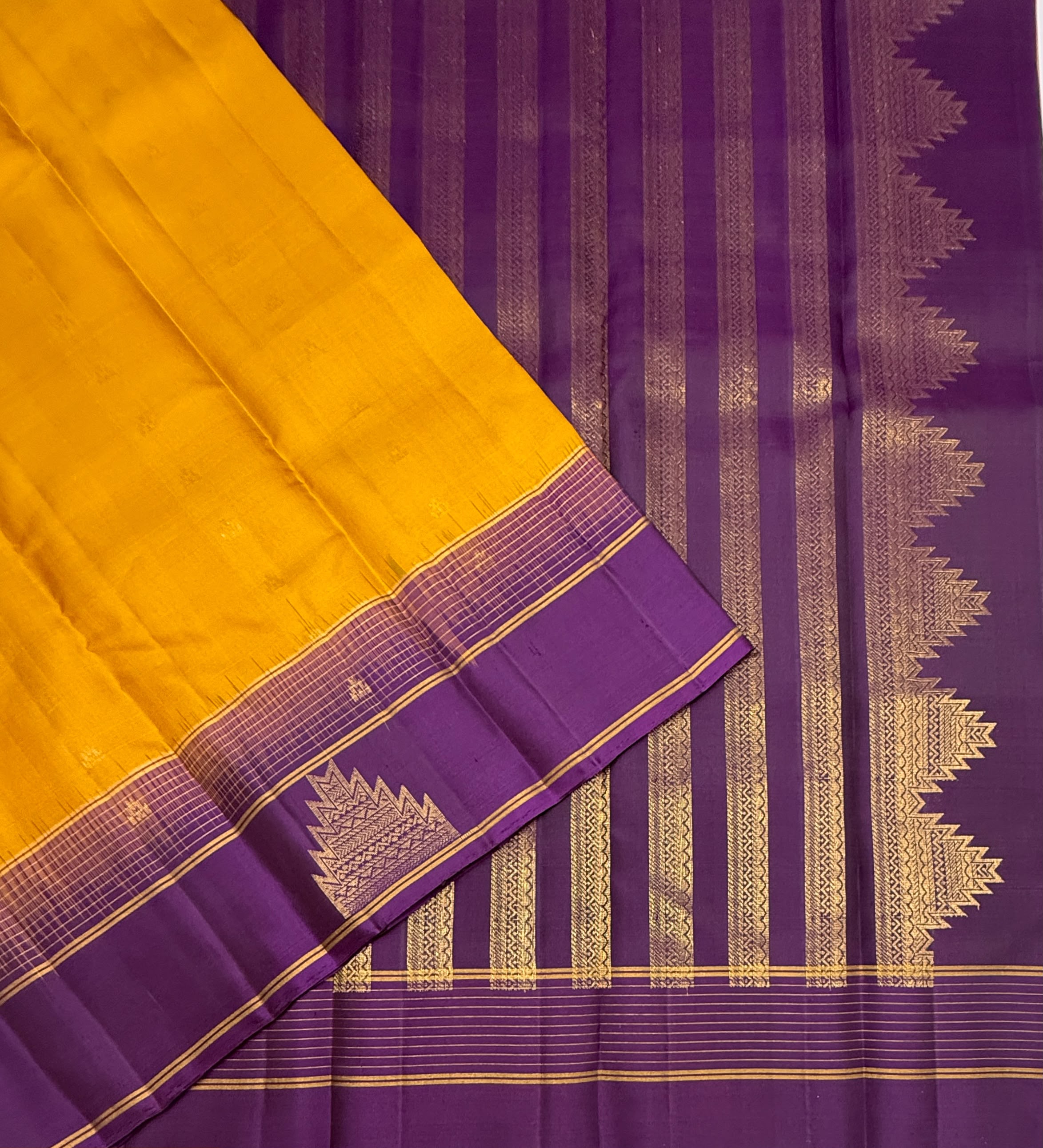 VSF1060 - mustard color body ,violet color pallu,blouse - Pure silk saree