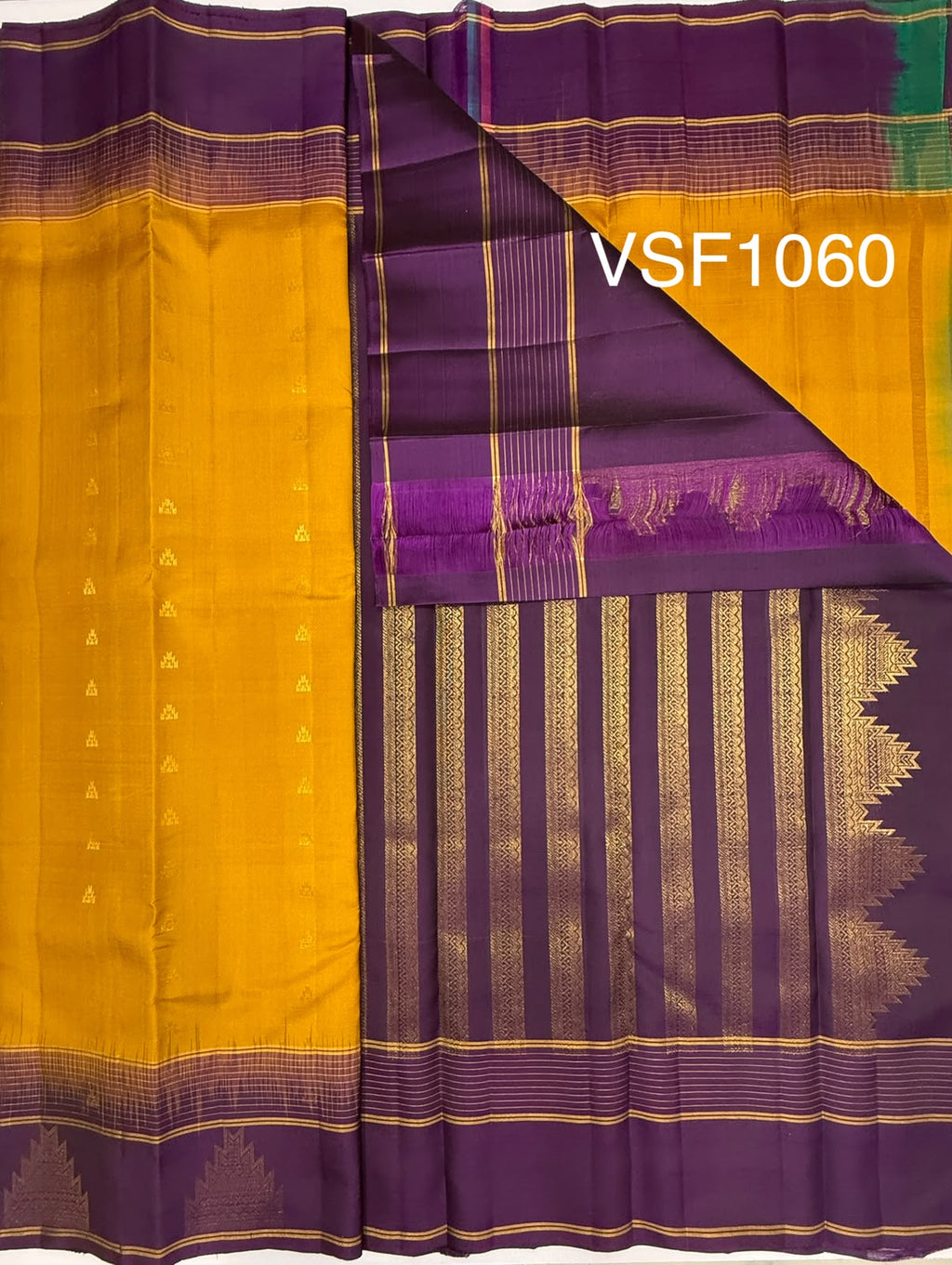 VSF1060 - mustard color body ,violet color pallu,blouse - Pure silk saree