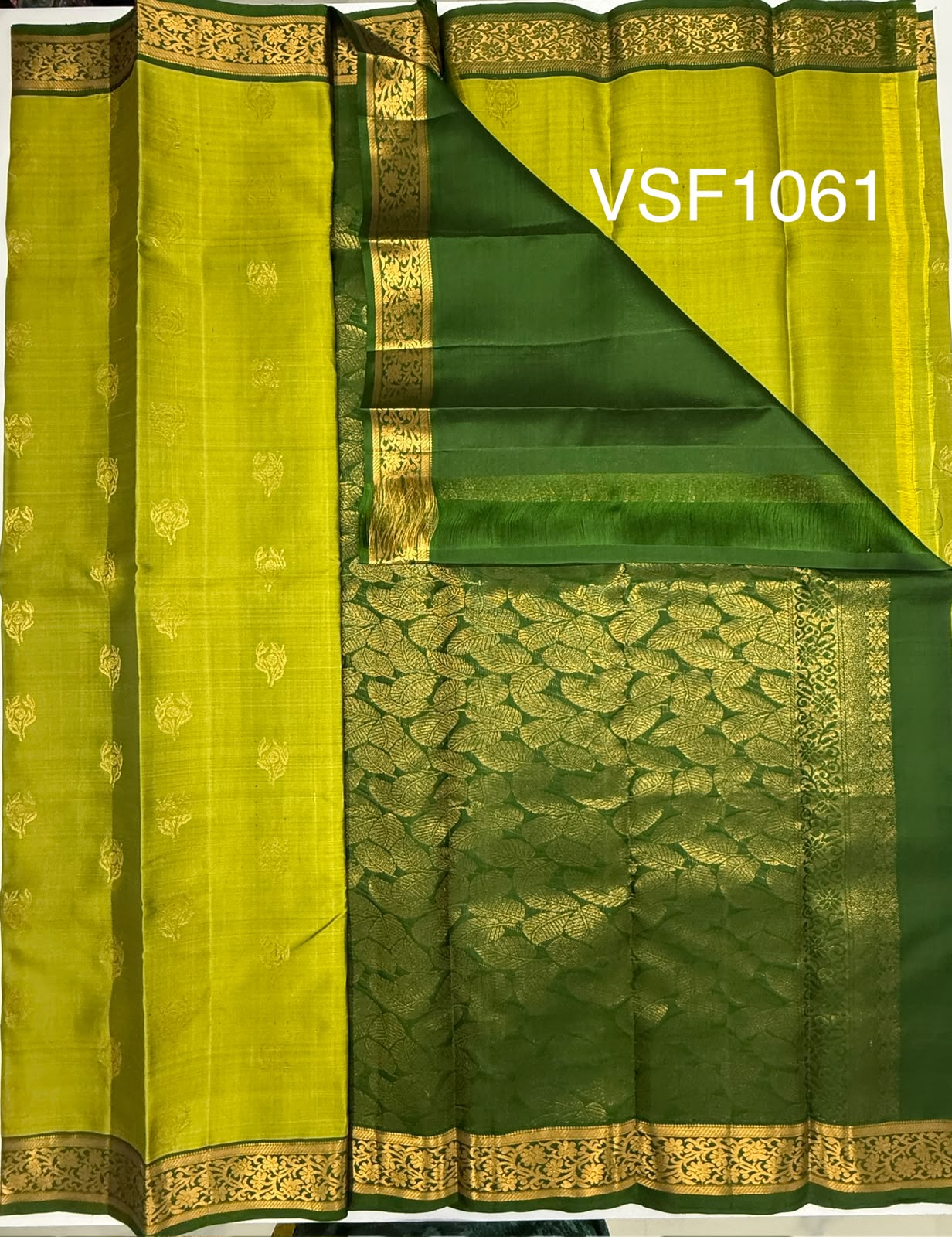 VSF1061 - dual green color body ,green color pallu,blouse - Pure silk saree