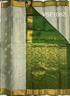 VSF1062 - grey color body , green color pallu,blouse - Pure silk saree