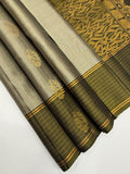 VSF1065 - grey color body ,cow dung green color pallu,blouse - Pure silk saree