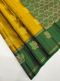 VSF1066 - mustard color body ,green color pallu,blouse - Pure silk saree