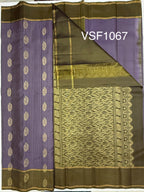 VSF1067 - lavender color body , cow dung green color pallu,blouse - Pure silk saree