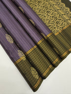 VSF1067 - lavender color body , cow dung green color pallu,blouse - Pure silk saree