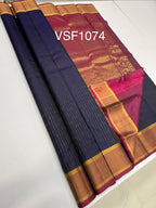 VSF1074 - navy blue color body ,&nbsp; purple color pallu,blouse - Pure silk saree