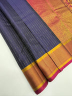 VSF1074 - navy blue color body ,&nbsp; purple color pallu,blouse - Pure silk saree