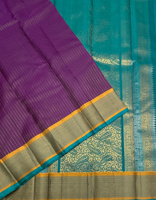 VS1076 - violet color body ,peacock blue color pallu,blouse - Pure silk saree