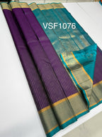 VS1076 - violet color body ,peacock blue color pallu,blouse - Pure silk saree