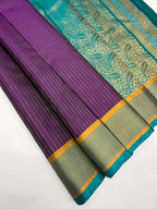 VS1076 - violet color body ,peacock blue color pallu,blouse - Pure silk saree
