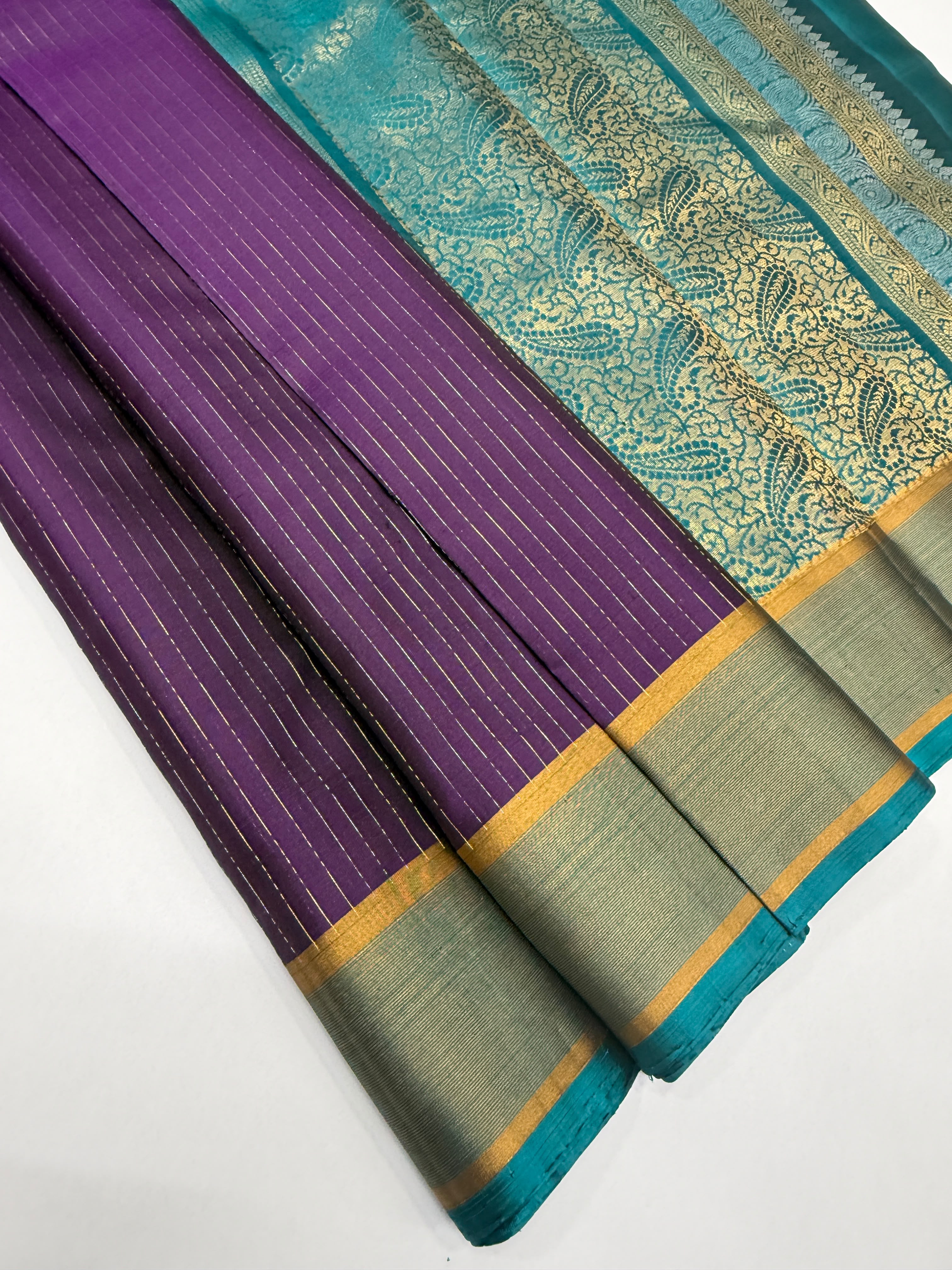 VS1076 - violet color body ,peacock blue color pallu,blouse - Pure silk saree