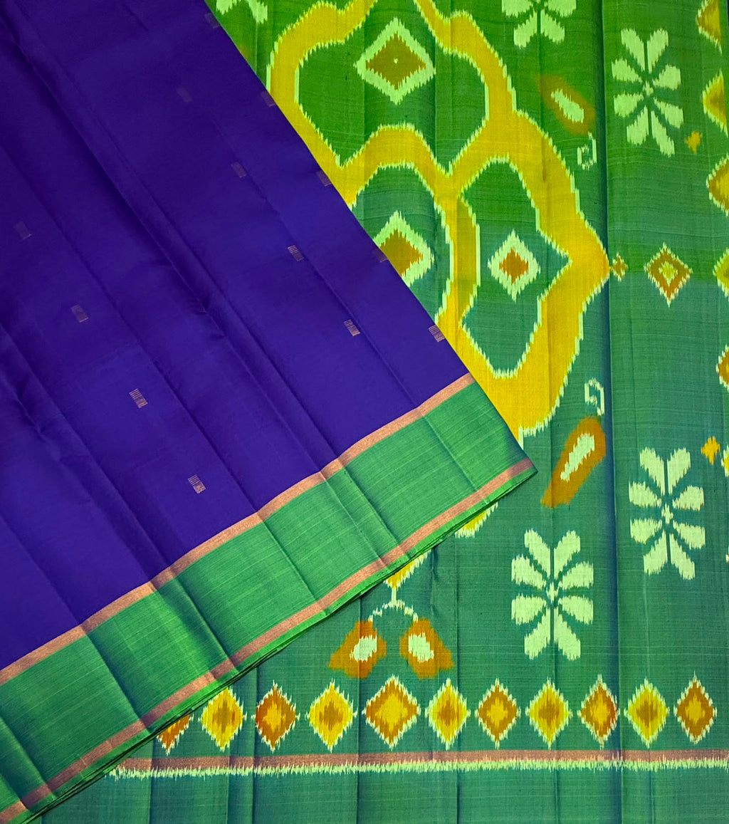 VSF1058 - innk blue color body , green color pallu,blouse - Pure silk saree