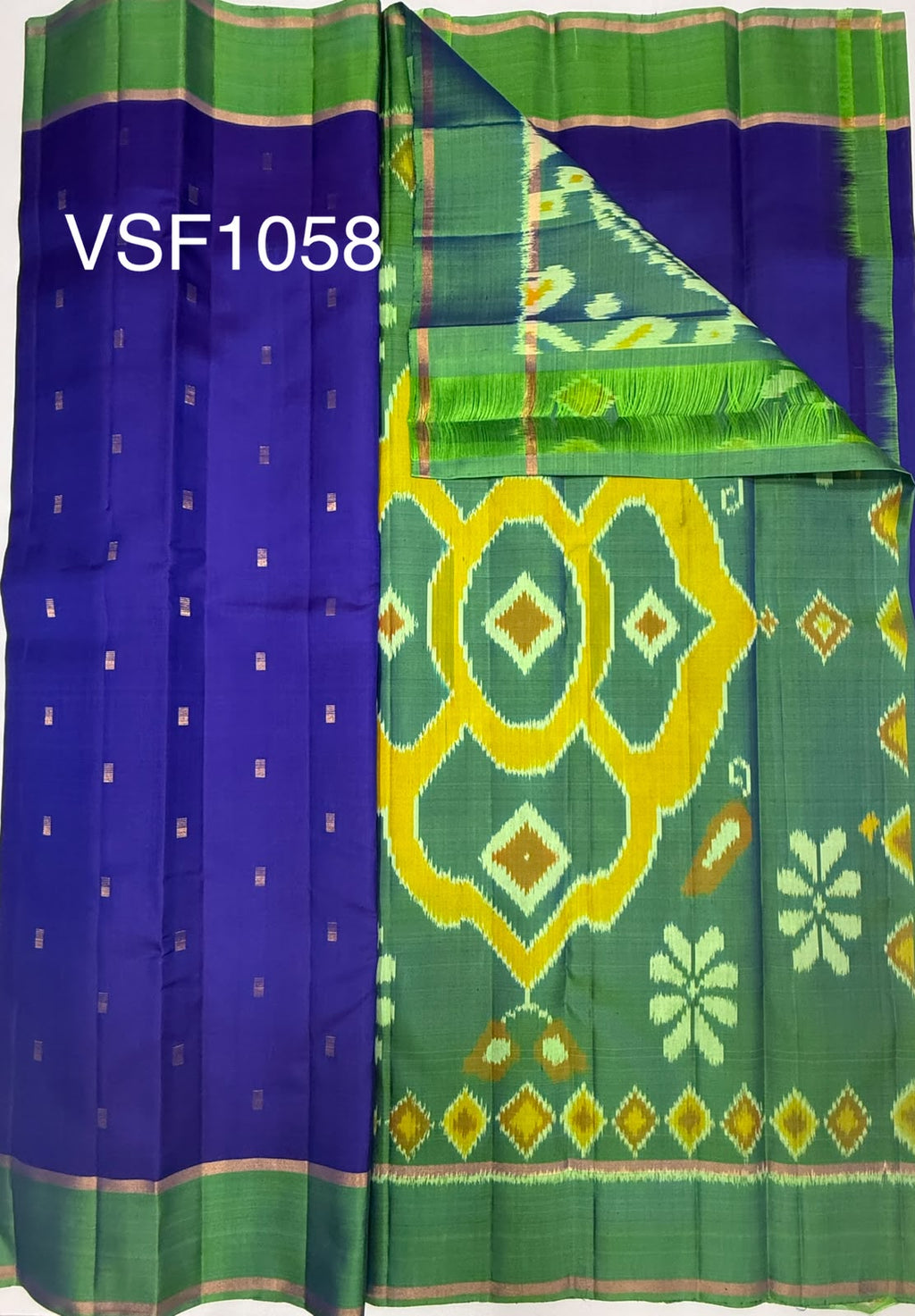 VSF1058 - innk blue color body , green color pallu,blouse - Pure silk saree