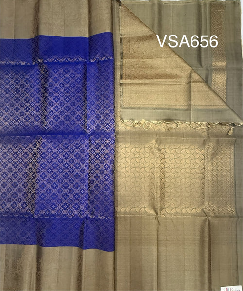 VSA656 - ink blue color body , beige color pallu , blouse pure silk saree
