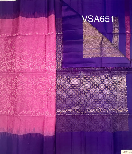 VSA651 -lotus pink color body , violet color pallu , blouse pure silk saree