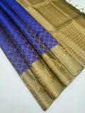 VSA656 - ink blue color body , beige color pallu , blouse pure silk saree