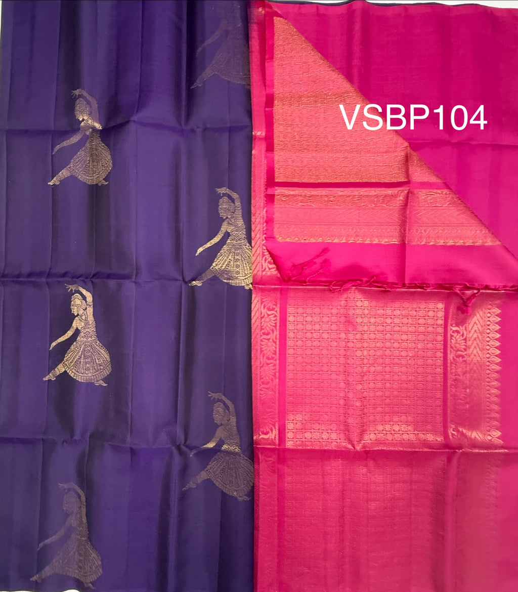 VSBP104 - violet color body , rani pink color pallu,blouse - Pure silk saree