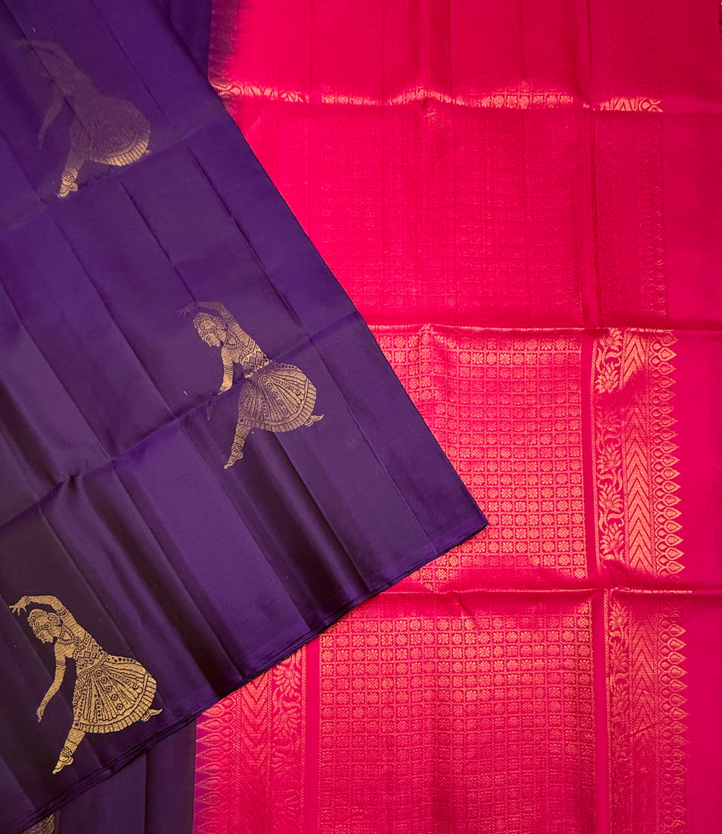 VSBP104 - violet color body , rani pink color pallu,blouse - Pure silk saree