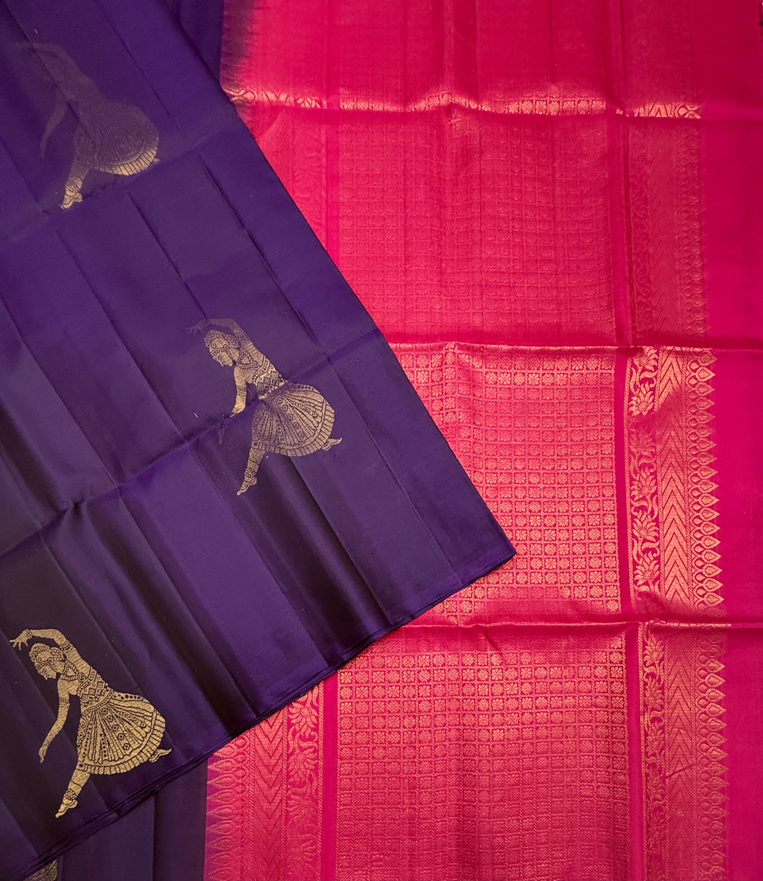 VSBP104 - violet color body , rani pink color pallu,blouse - Pure silk saree