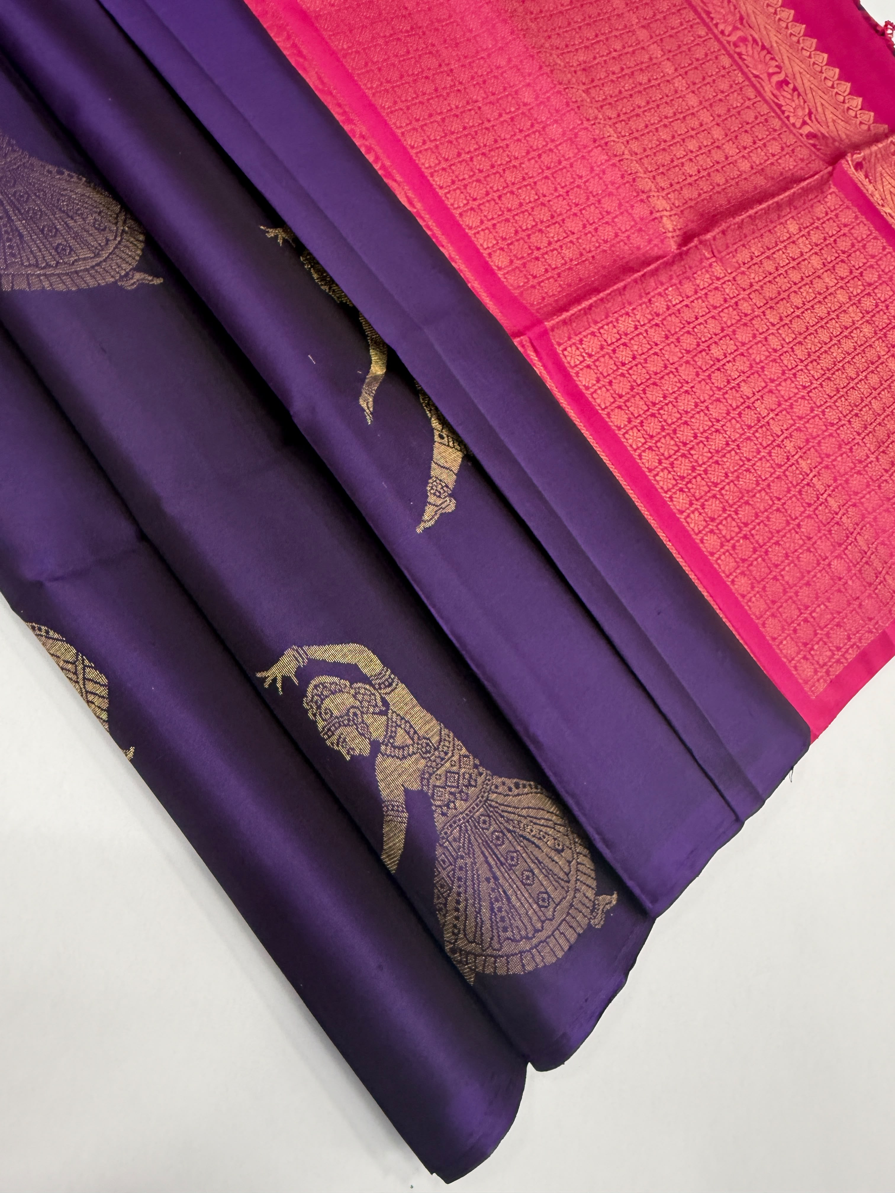 VSBP104 - violet color body , rani pink color pallu,blouse - Pure silk saree