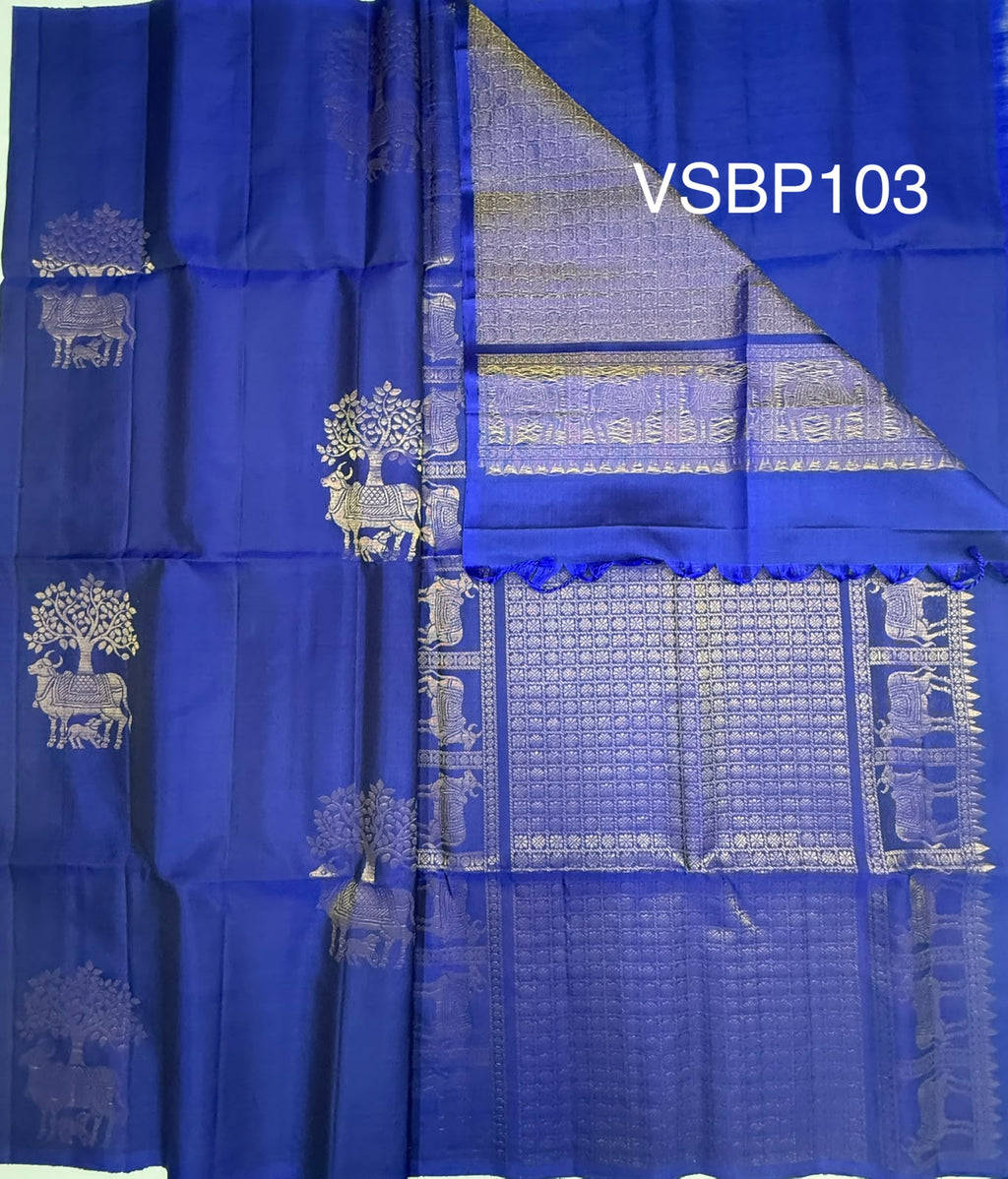 VSBP103 - royal blue color body , pallu,blouse - Pure silk saree