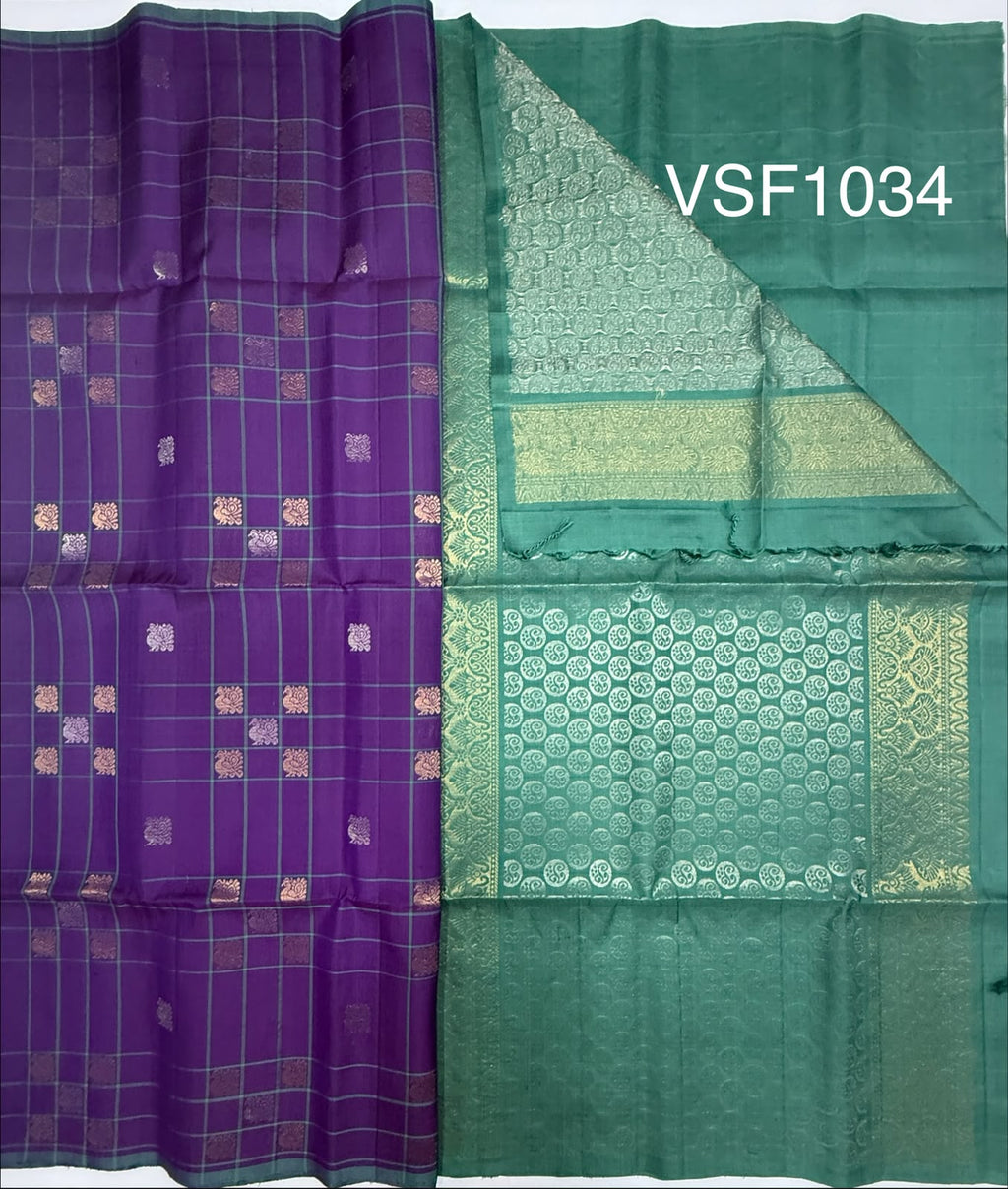 VSF1034 - violet color body , pastel green color pallu,blouse - Pure silk saree