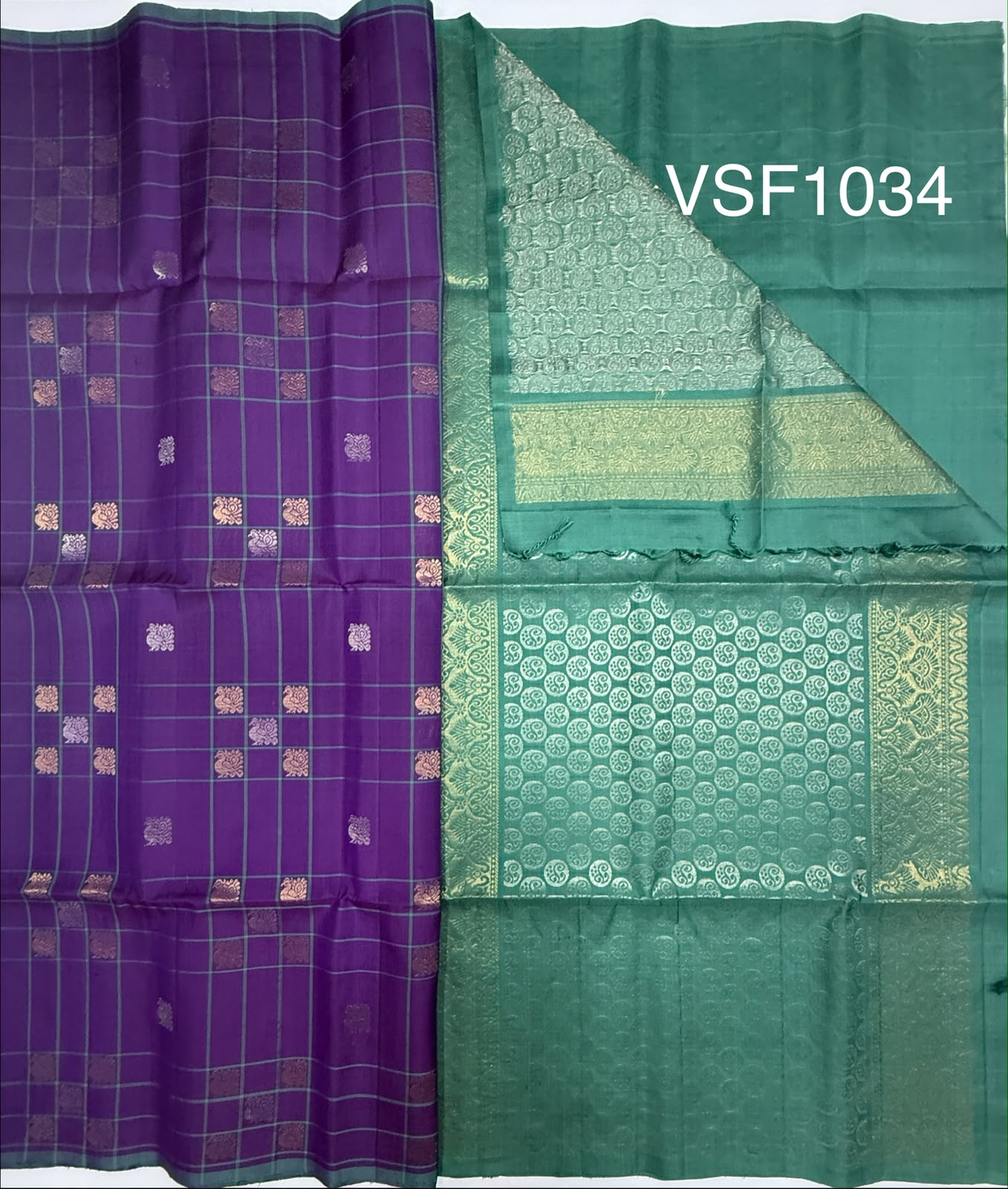 VSF1034 - violet color body , pastel green color pallu,blouse - Pure silk saree