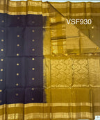 VSF930 - dark purple color body , mustard color pallu,blouse - Pure silk saree
