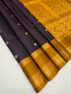 VSF930 - dark purple color body , mustard color pallu,blouse - Pure silk saree