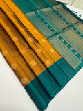 VSF926 - honey brown color body , peacock blue color pallu,blouse - Pure silk saree
