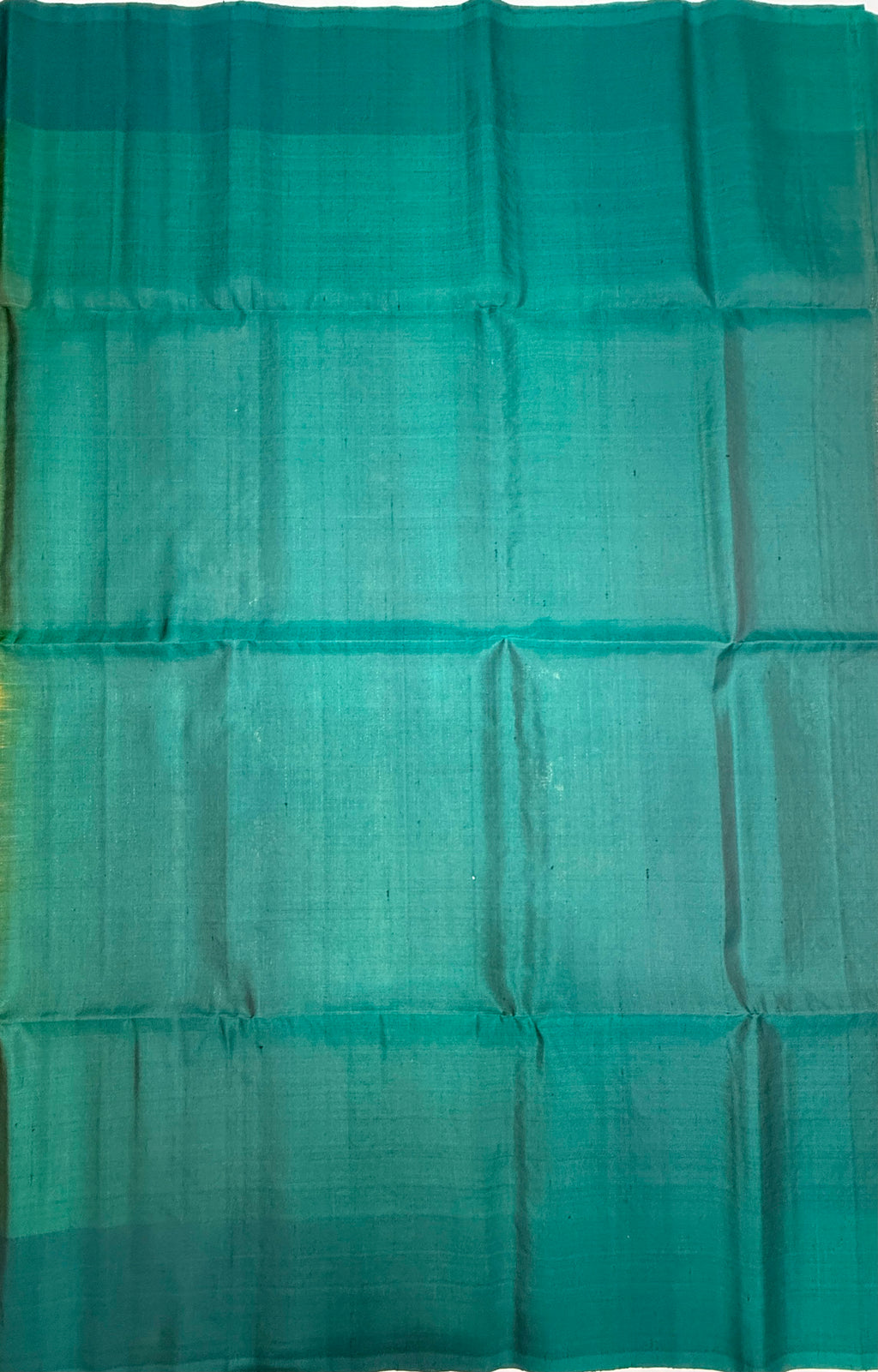VSF926 - honey brown color body , peacock blue color pallu,blouse - Pure silk saree