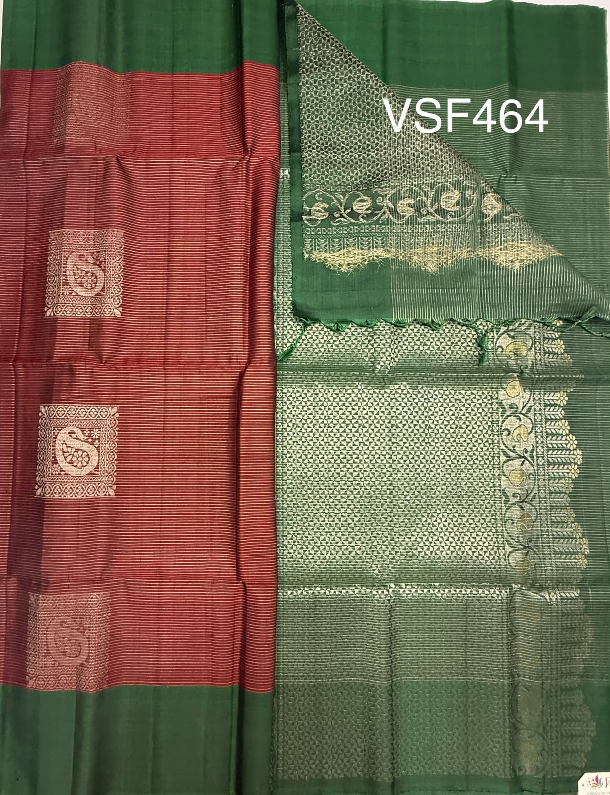 VSF464 - maroon color body , green color pallu,blouse - Pure silk saree