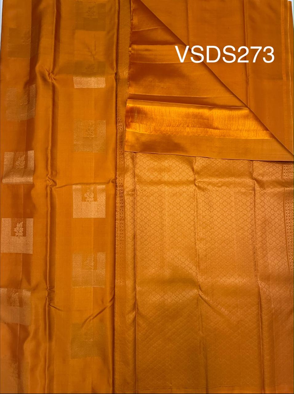 VSS273 - light orange color body, pallu , blouse pure silk saree